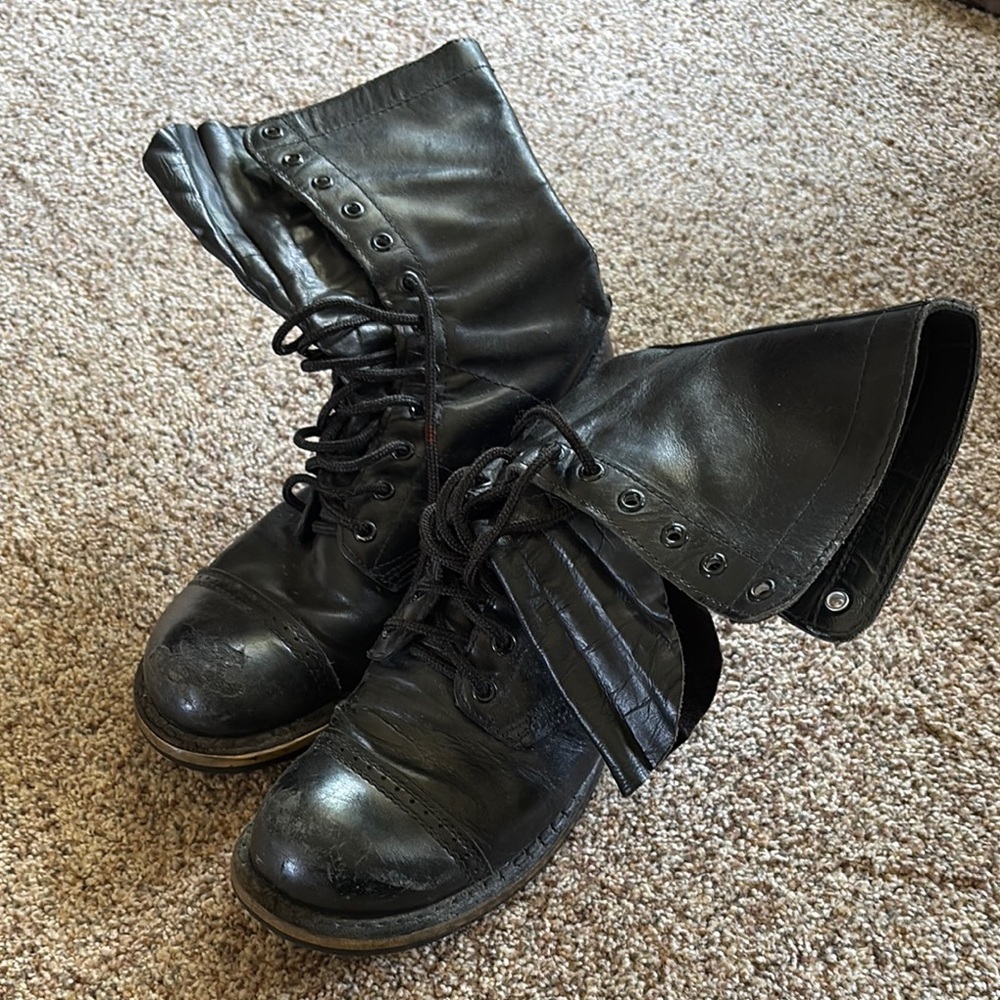 Black Leather Corcoran Combat Boots with Sturdy Sole
